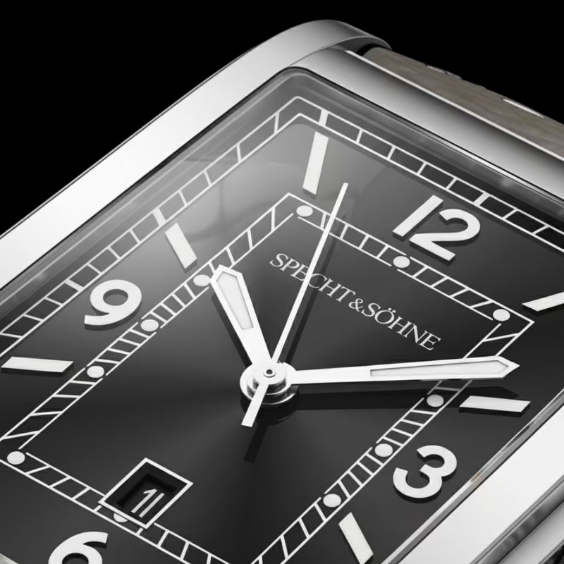 Virtus Gray — Mostrador Quadrado Cinza Com Detalhes Em Aço E Numerais Romanos